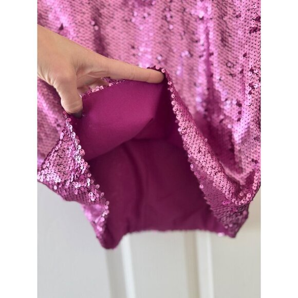 Hemline Hausen Pink Sequin Structured Shoulder Pad Blouse L NWT Festival Boho - Picture 5 of 16